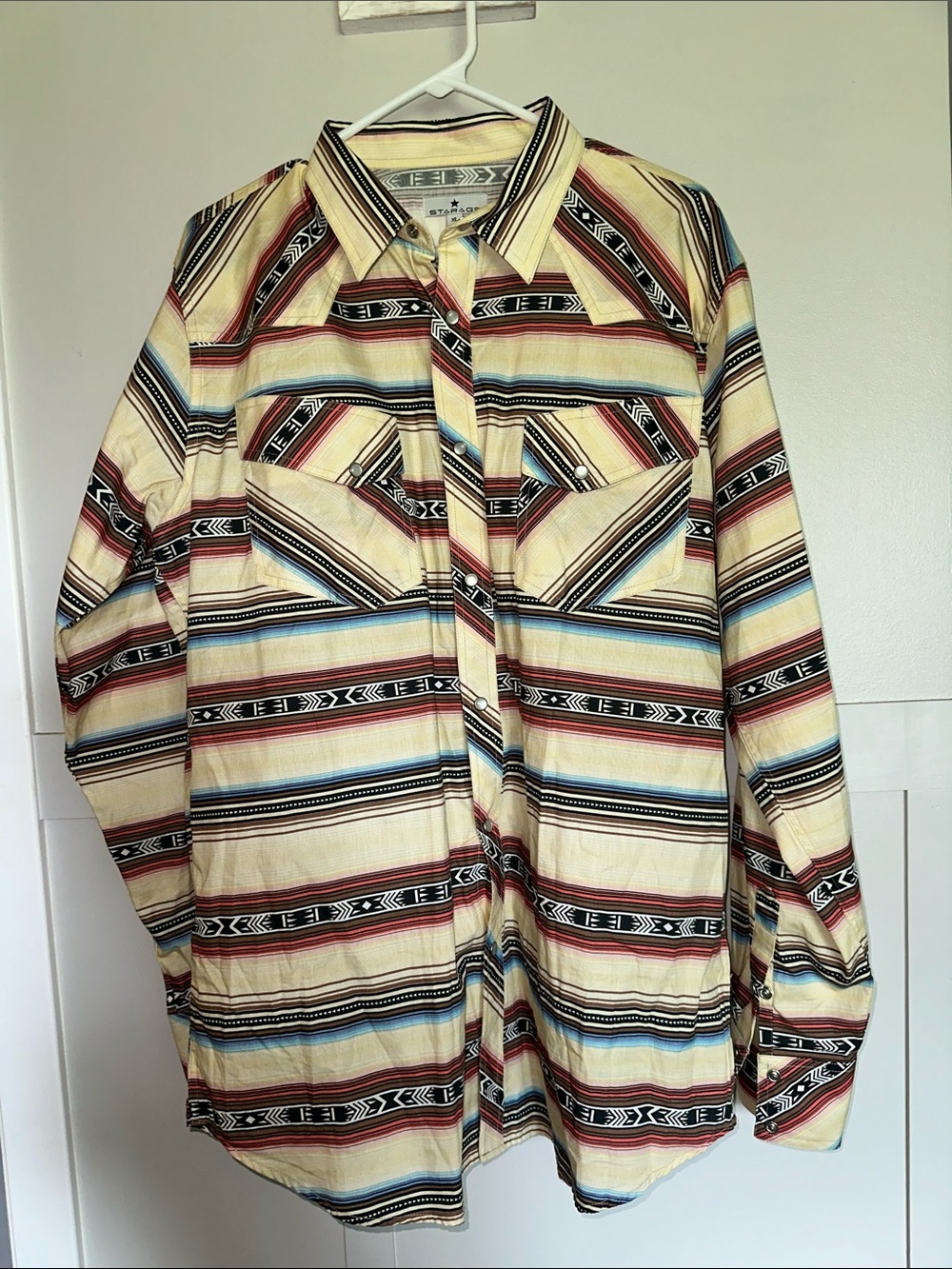 Men's Cowboy Western Striped Long-Sleeve Button-Up Shirt Jacket - Yellow Multi